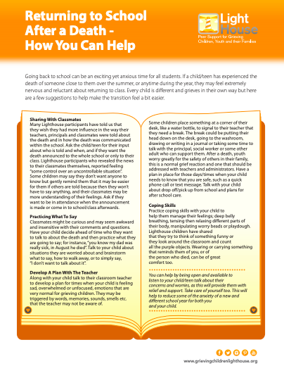 Back to School for a Grieving Child or Teen - Lighthouse For Grieving ...